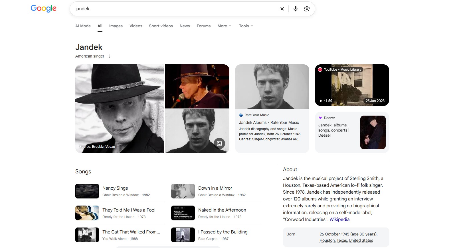 Jandek Google Knowledge Panel sample